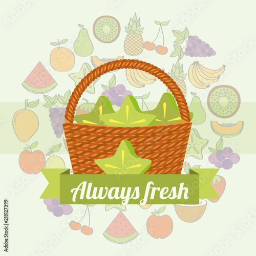 label wicker basket with always fresh carambola