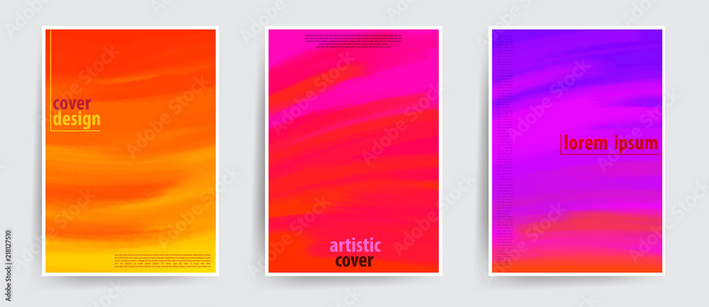 Minimal covers design. Cool artistic backgrounds. Hand drawn colorful strokes with gradient effect. Eps10 vector.