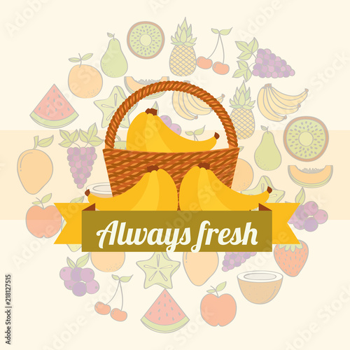 label wicker basket with always fresh banana