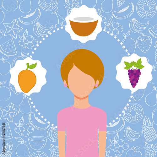 woman portrait with organic fresh fruits image