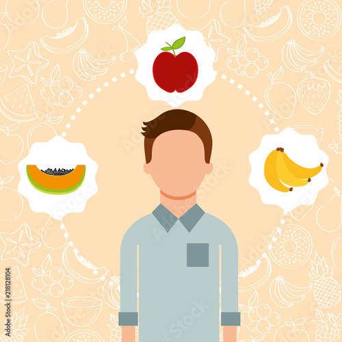 man portrait with organic fresh fruits image