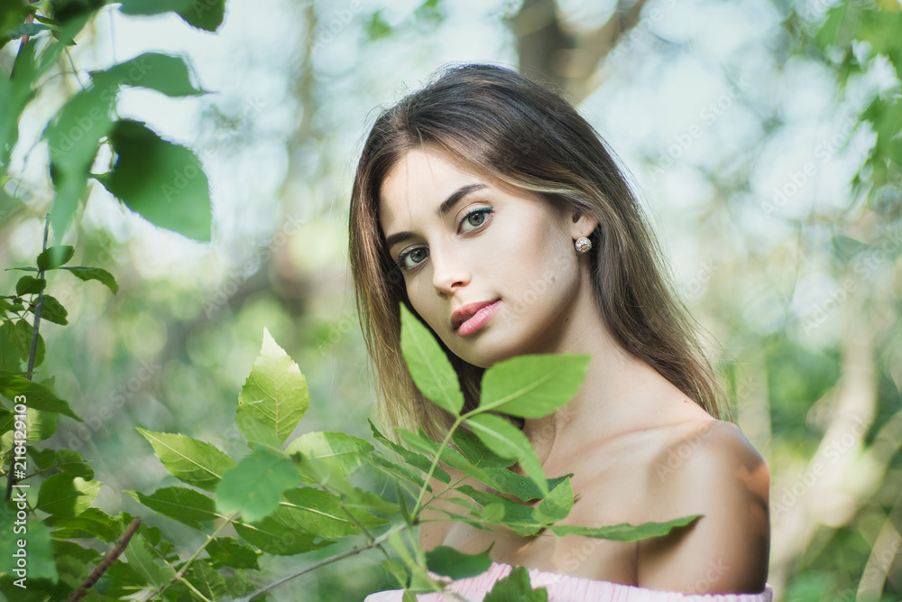 Portrait of young gorgeous lady with green lives, close up, shallow depth of field Portrait of young gorgeous lady with green lives, close up, shallow depth of field