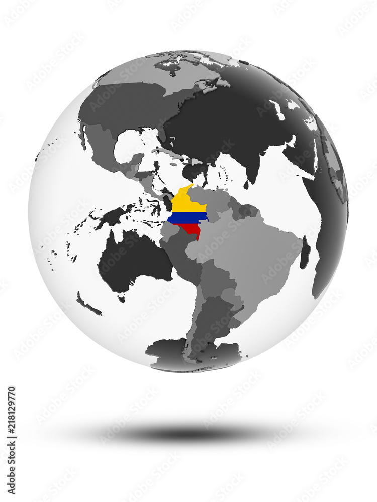 Colombia on political globe isolated Colombia on political globe isolated
