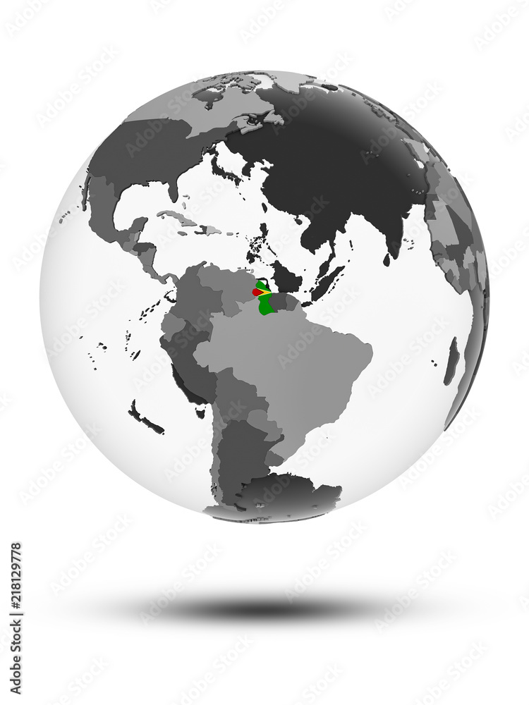 Guyana on political globe isolated Guyana on political globe isolated