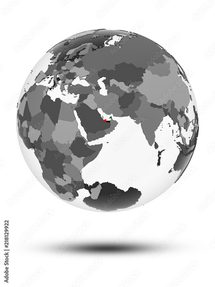 United Arab Emirates on political globe isolated United Arab Emirates on political globe isolated