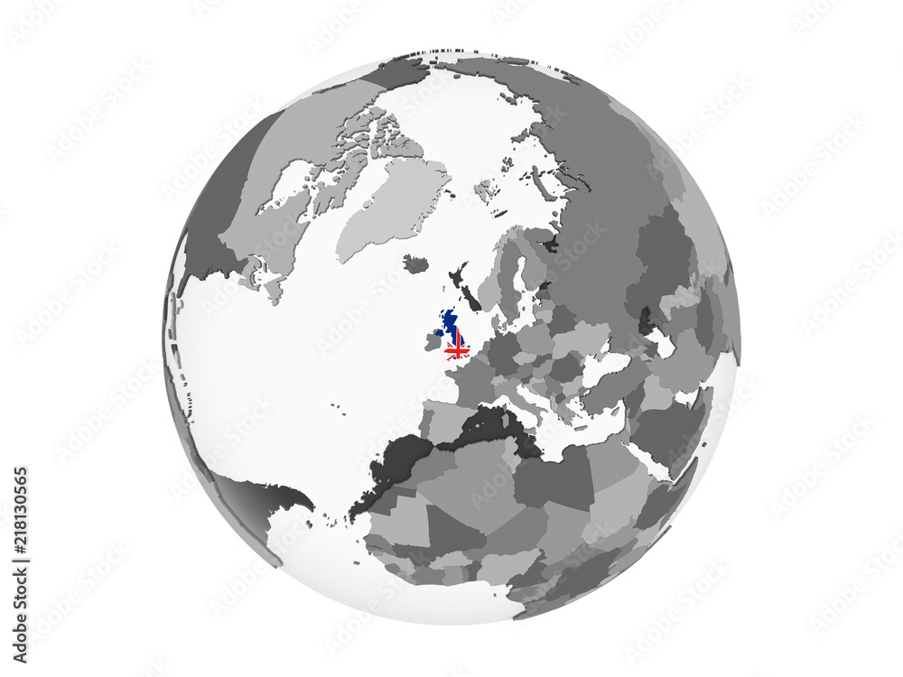 Obraz premium United Kingdom with flag on globe isolated