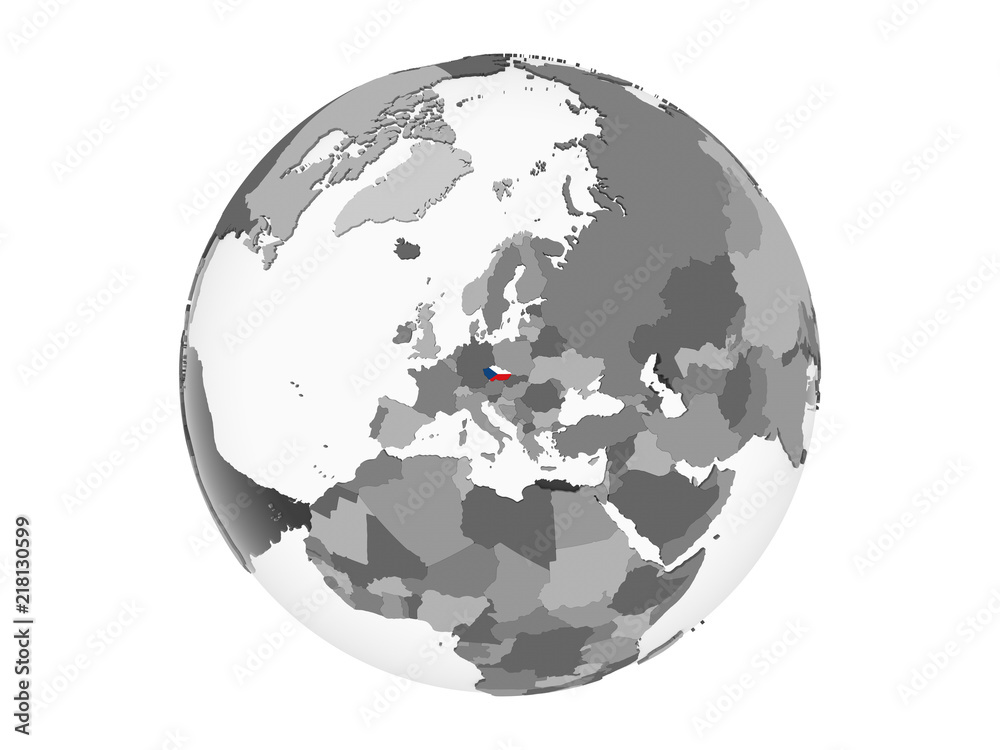Czech republic with flag on globe isolated Czech republic with flag on globe isolated