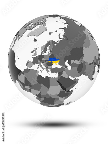 Ukraine on political globe isolated