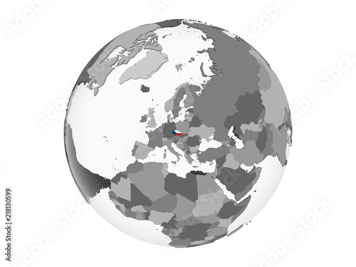 Czech republic with flag on globe isolated
