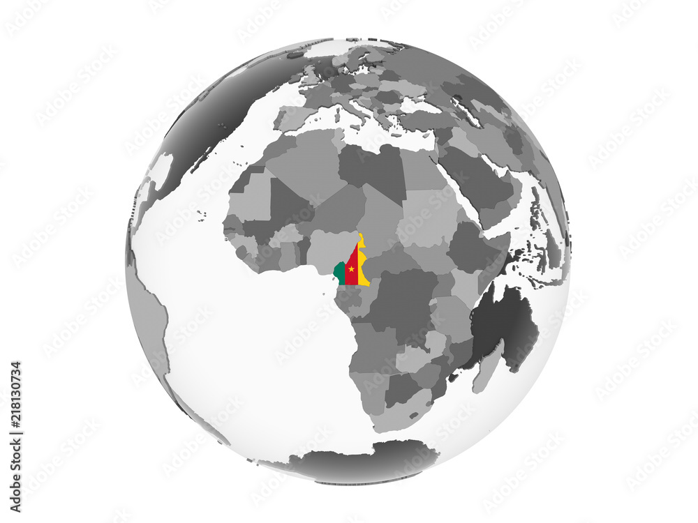 Cameroon with flag on globe isolated Cameroon with flag on globe isolated
