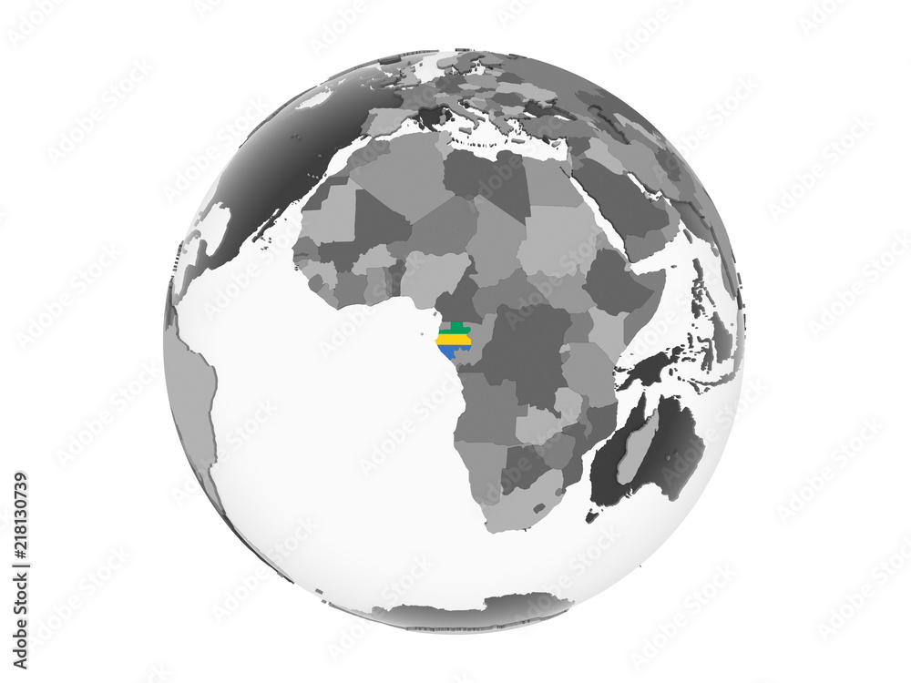 Gabon with flag on globe isolated Gabon with flag on globe isolated