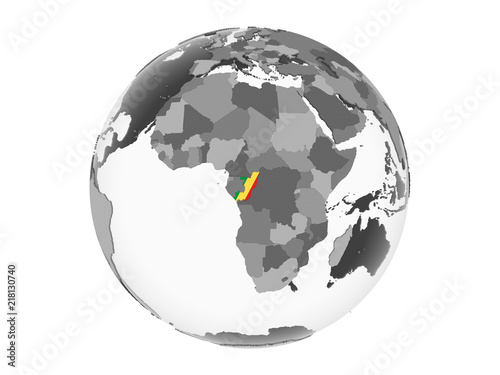 Congo with flag on globe isolated