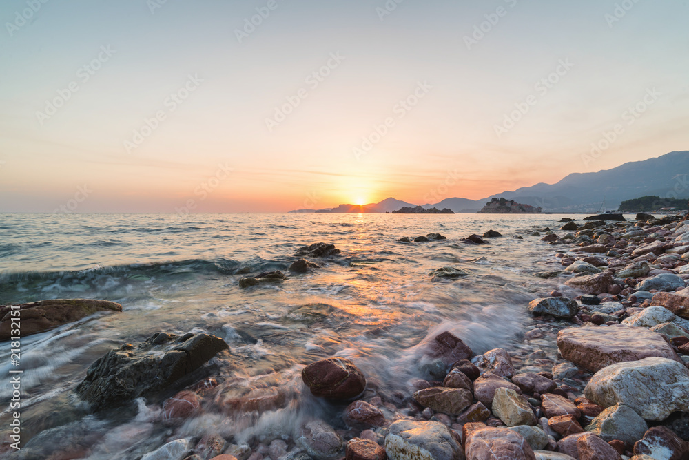 Obraz premium Sveti Stefan sunset, Montenegro