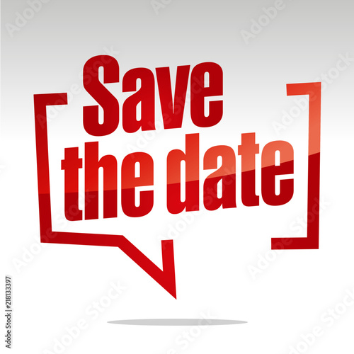 Save the date in brackets speech red white isolated sticker icon