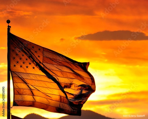 American flag at sunset during the Waldo Canyon Fire, Colorado photo