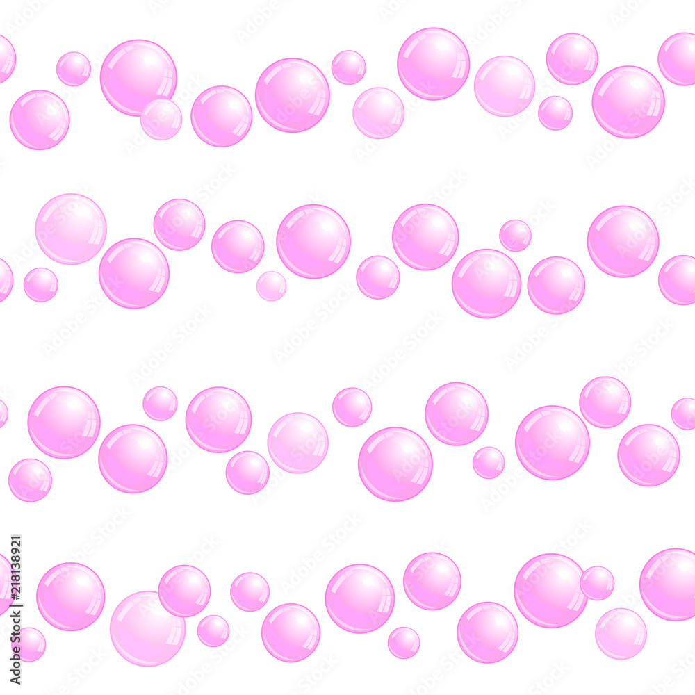 Horizontal seamless soap bubble stripes, lines with realistic water beads, pink blobs, vector foam Horizontal seamless soap bubble stripes, lines with realistic water beads, pink blobs, vector foam