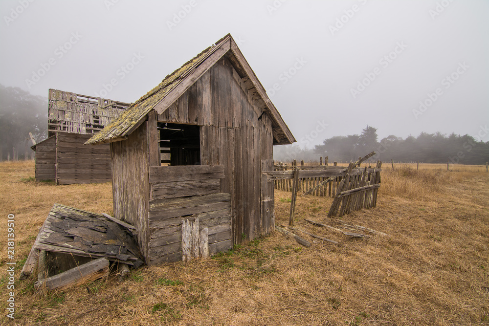 Broken shed on derelict farm Broken shed on derelict farm