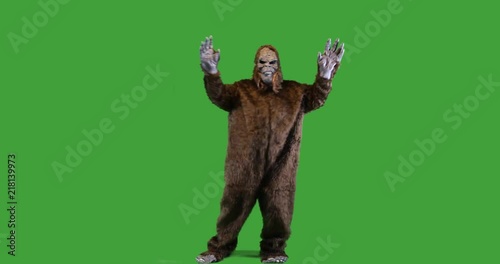 Bigfoot or Sasquatch dancing on green screen