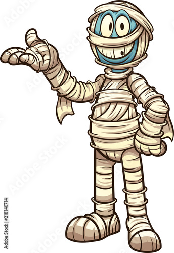 Happy cartoon mummy. Vector clip art illustration with simple gradients. All in a single layer.  photo
