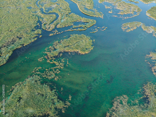 Fototapeta Naklejka Na Ścianę i Meble -  Abstract Drone Shot of a Lake