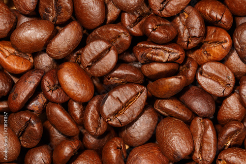 Fototapeta Naklejka Na Ścianę i Meble -  Close up of coffee beans texture background, selective focus