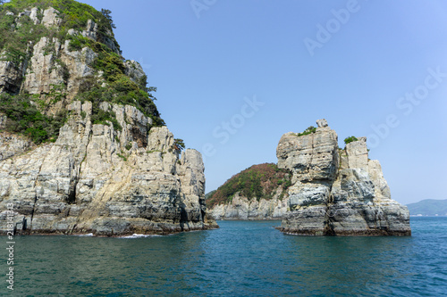 Geoje Haegeumgang, The rock island emerge from the sea in the Hanryeo marine national Park, Geoje City, South Korea.