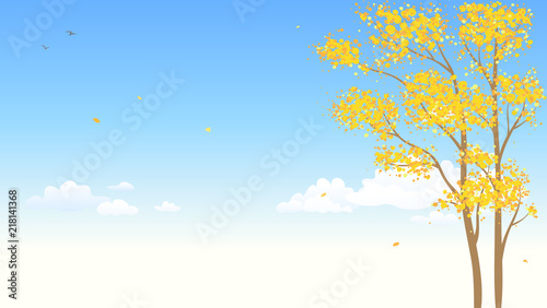 Vector illustration of fall trees and sky background © Merggy