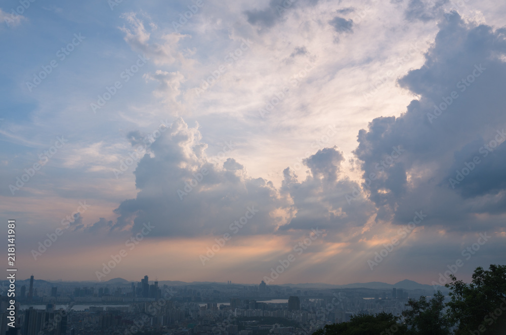 Seoul after rain at sunset