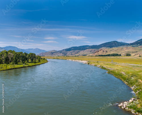 Yellowstone River in Montana with drone