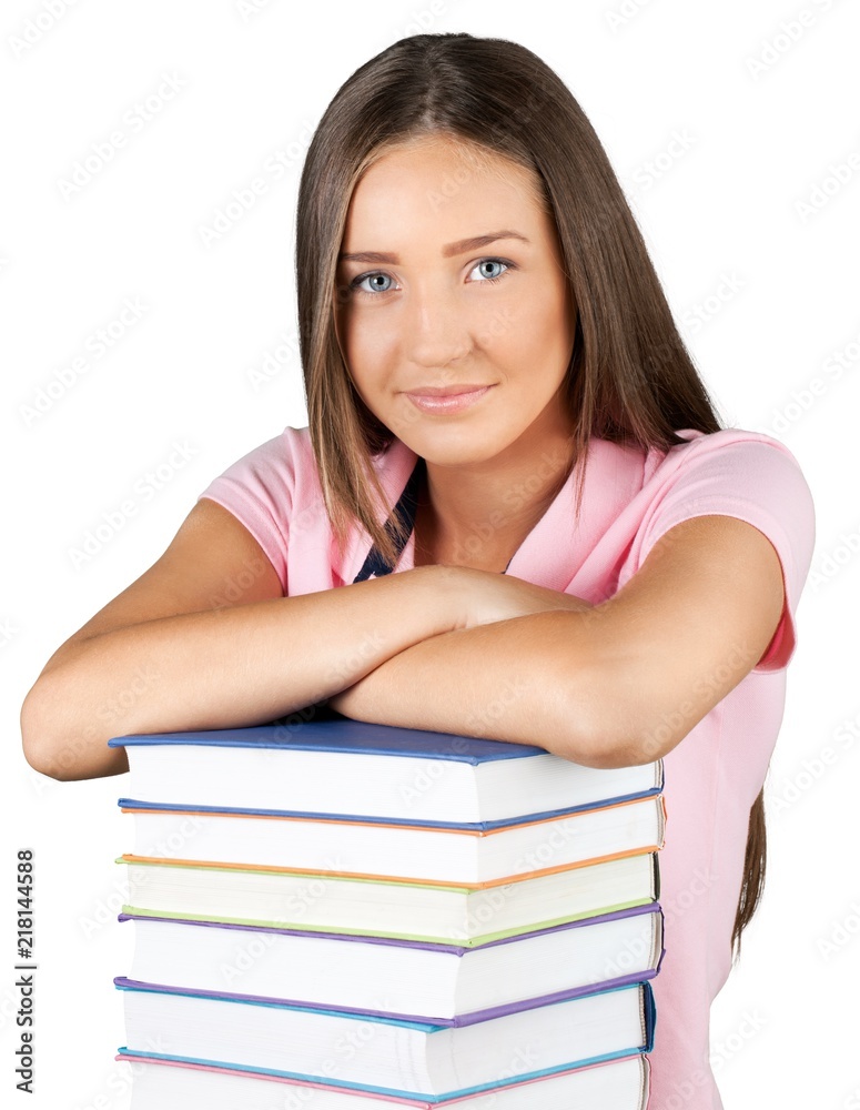 Portrait of a Young Woman with a Stack of Books Portrait of a Young Woman with a Stack of Books