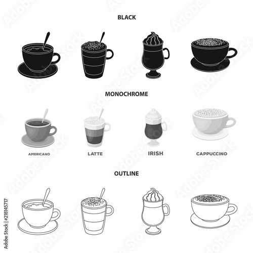 American, late, irish, cappuccino.Different types of coffee set collection icons in black,monochrome,outline style vector symbol stock illustration web.
