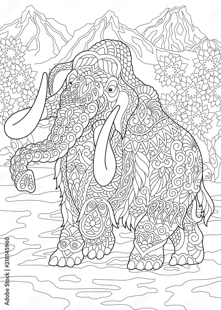 Obraz premium Coloring Page. Coloring Book. Colouring picture with mammoth. 