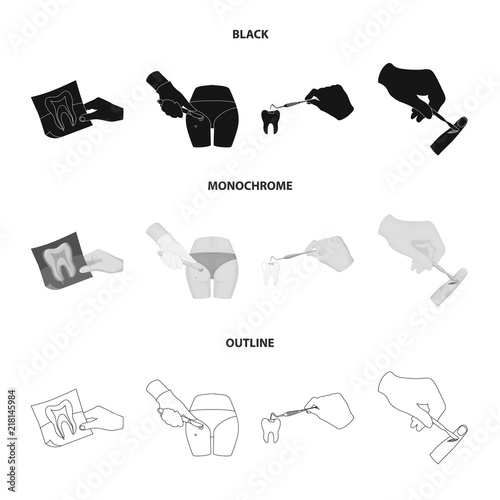 Tooth, X-ray, instrument, dentist and other web icon in black,monochrome,outline style.surgeon, abscess, scalpel icons in set collection.