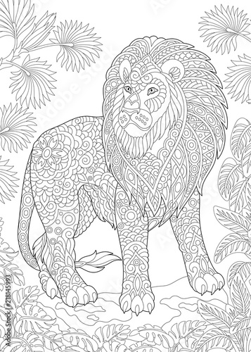 Fototapeta Naklejka Na Ścianę i Meble -  Coloring Page. Coloring Book. Colouring picture with lion. 