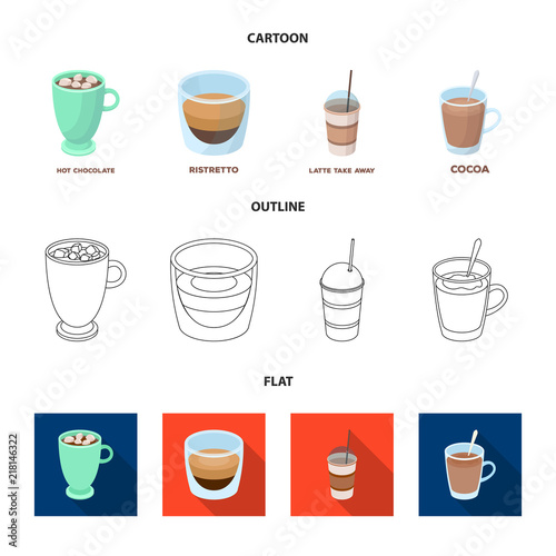 Ristretto, hot chocolate, latte take-away.Different types of coffee set collection icons in cartoon,outline,flat style vector symbol stock illustration web.