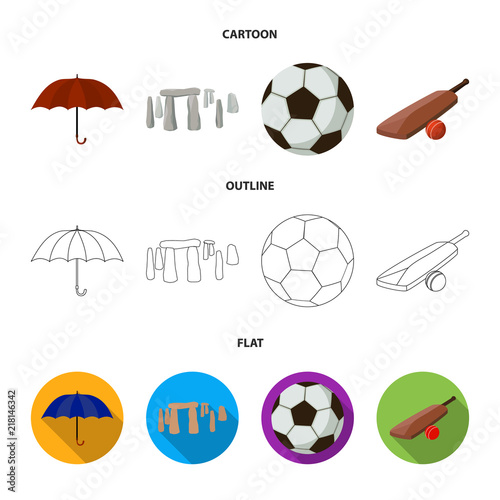Umbrella, stone, ball, cricket .England country set collection icons in cartoon,outline,flat style vector symbol stock illustration web.