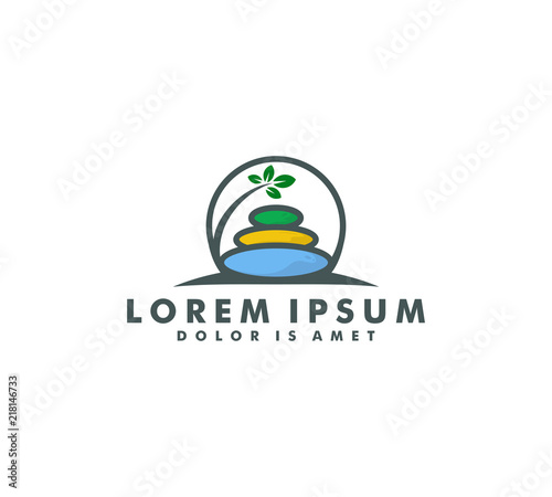 nature stone yoga logo template vector illustration