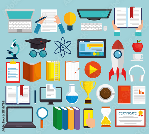 education on line set icons vector illustration design