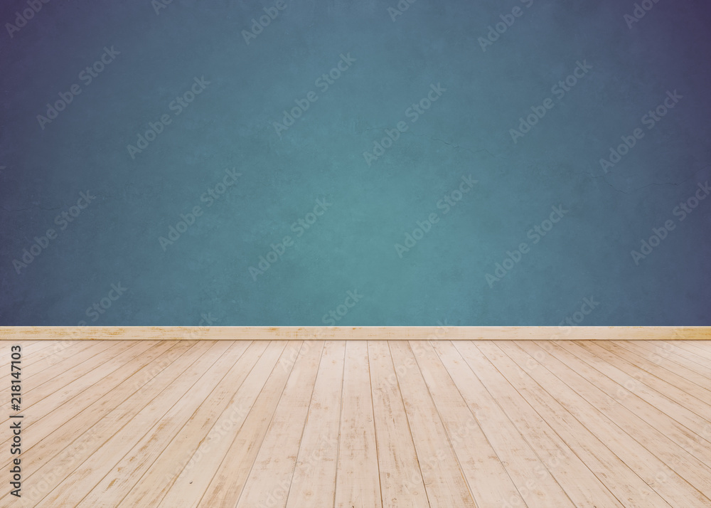 Blue cement wall with Wooden floor Blue cement wall with Wooden floor