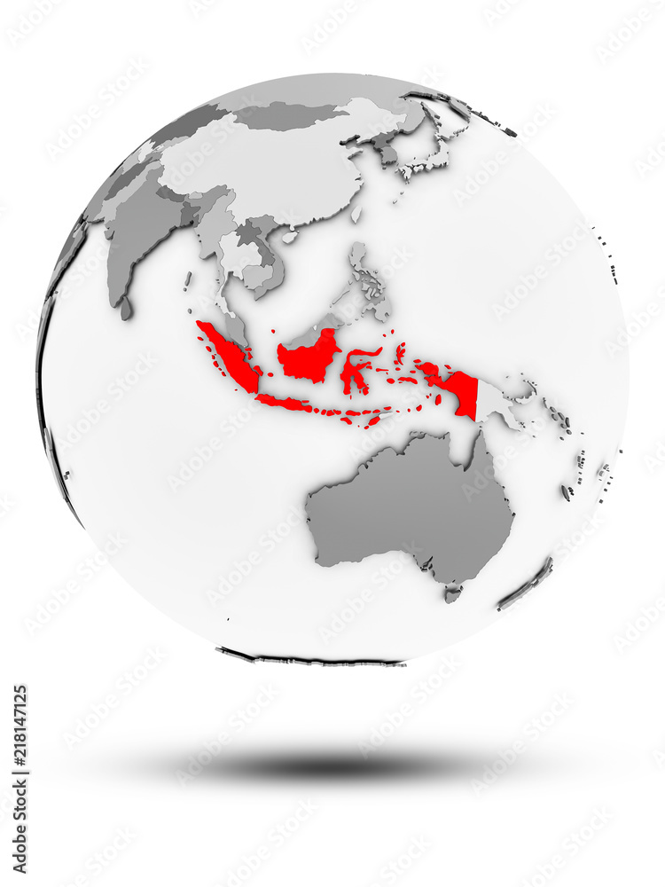 Indonesia on political globe isolated