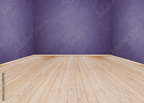Purple cement wall with Wooden floor