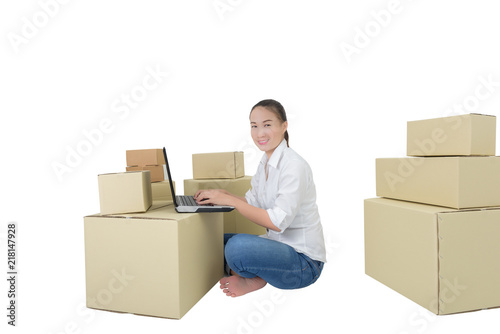 teenager owner business woman work at home with laptop for online shopping writing the order © nipastock