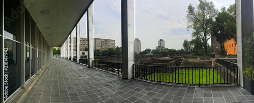 Mexico City, Mexico. July 2016. Tlatelolco ruins and  Centro Cultural Tlatelolco. photo