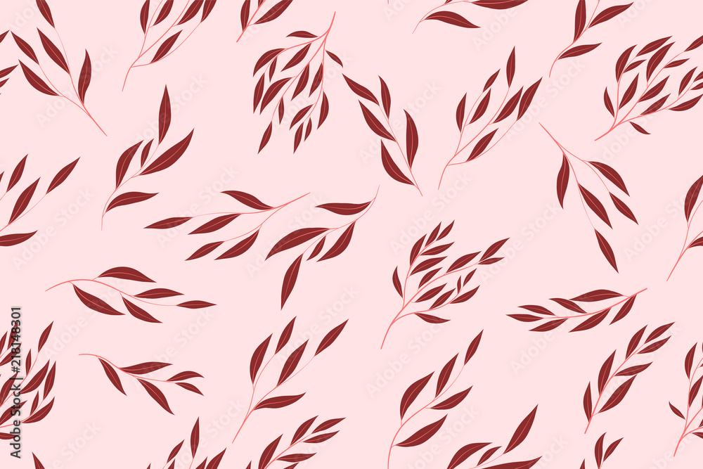 Fototapeta premium Eucalyptus Seamless Pattern. Summer Background in Pastel Color Design. Vector Branches with Leaves. Beautiful Floral Elements. Tropical Palm. Eucalyptus Seamless Pattern for Fabric, Wrapping, Print.