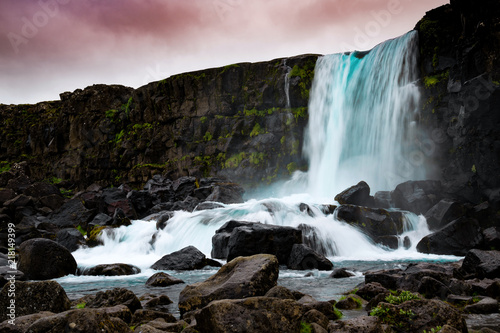 Oxararfoss waterfall in Thingvellir National Park ,Iceland.