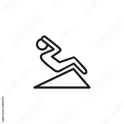 Man doing abs on incline bench line icon. Sit-ups, crunches, gym. Exercise concept. Vector illustration can be used for topics like sport, healthy lifestyle, fitness