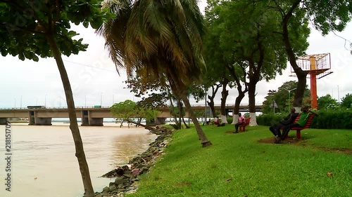 camera pan on the Charles de Gaulles bridge in Abidjan between the Biafra and Plateau districts.s, Ivory Coast. photo