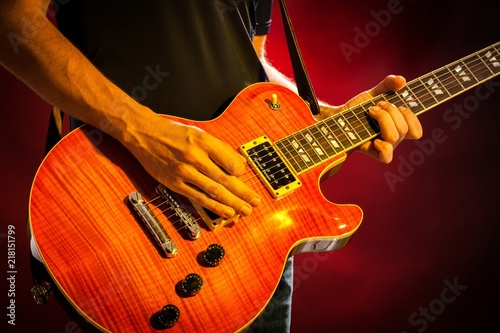 Closeup of a Musician Playing an Electric Guitar