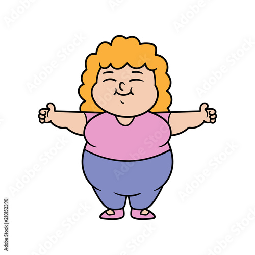 Cartoon Happy Rotund Curvy Woman Illustration