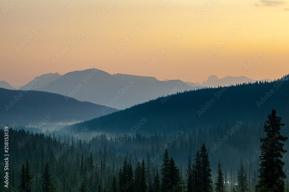 Break of Dawn With Mountain Silhouette in Banff National Park